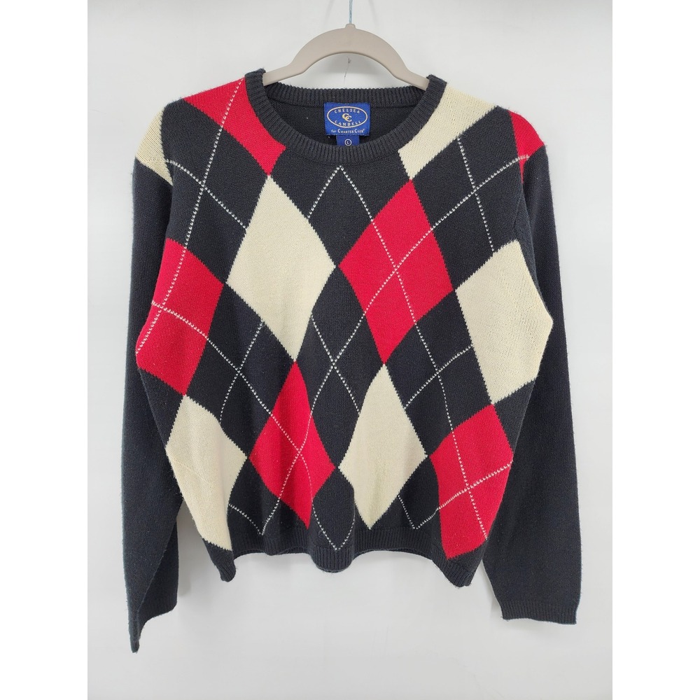 Chelsea Campbell Charter Club Argyle Crewneck Sweater Size L